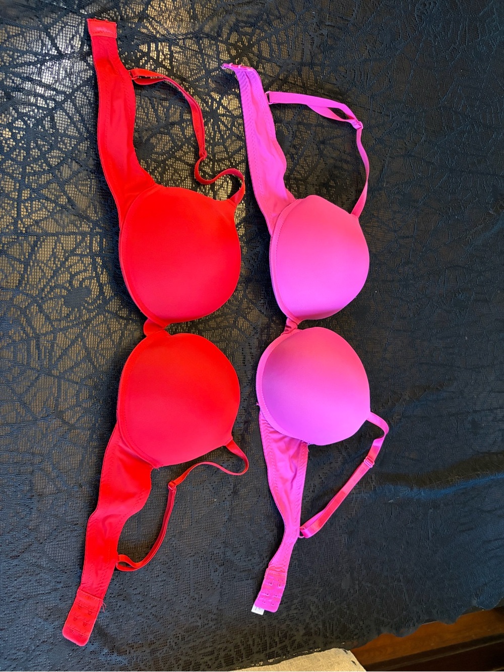 Frederick's of Hollywood Dual Colored Padded Bras - Red and Pink